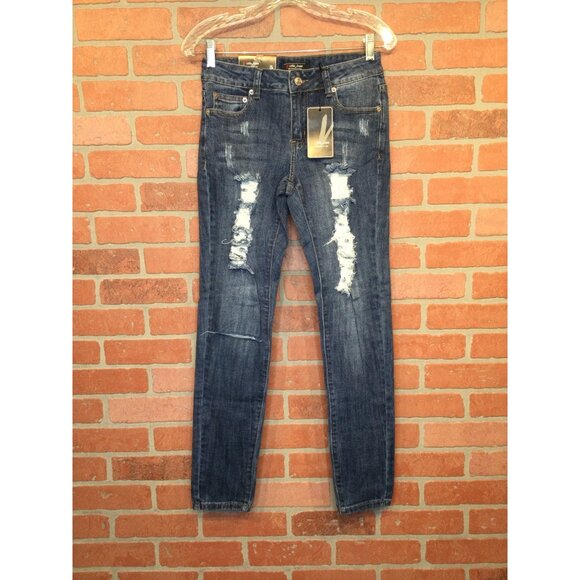 Vella Jean Womens Distressed Skinny Jeans Size 5 Cotton Blend Blue Stretch - Picture 1 of 9